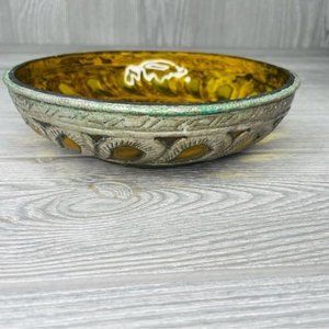 Vintage amber painted glass and metal ash tray bowl decoration